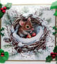 Hand Crafted Decoupage Chistmas Card - Merry Christmas (3235) Mouse in a Nest - Image 1