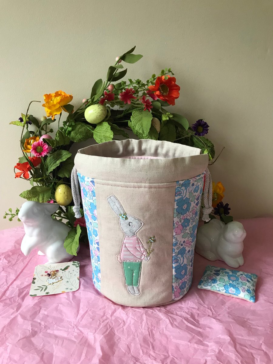 Blossom bunny and  Liberty fabric drawstring bag