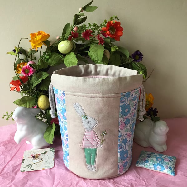 Blossom bunny and  Liberty fabric drawstring bag