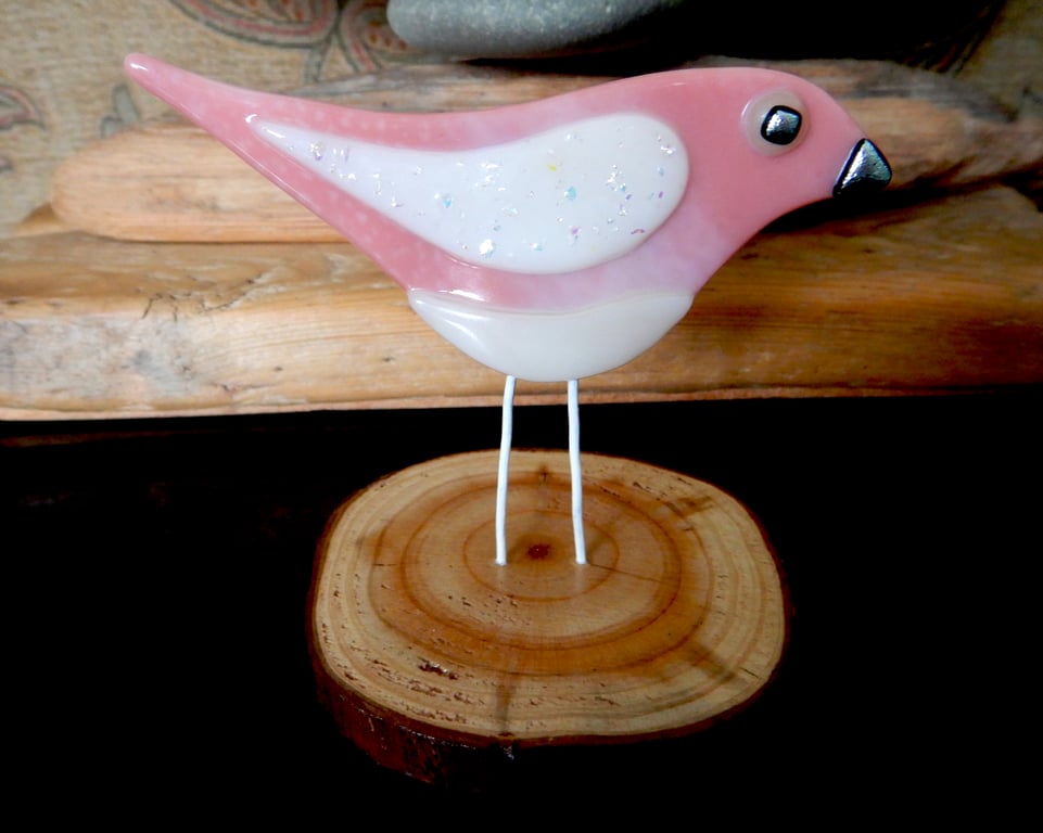 Artist made Fused Glass Little Bird.