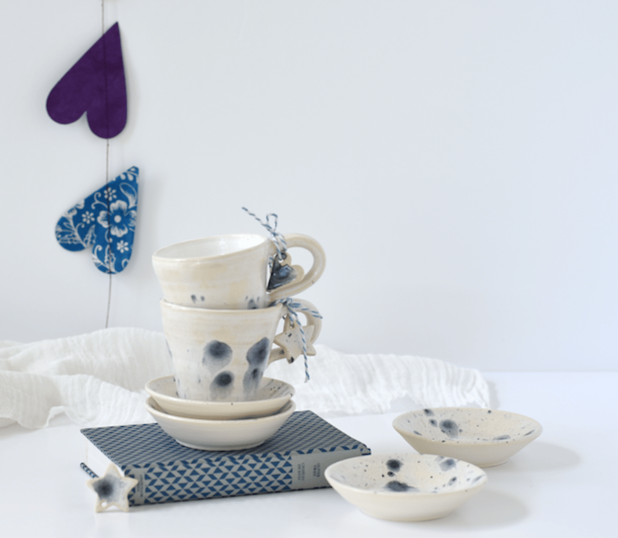 Handmade ceramic cup and saucer for espresso, coffee or tasty treats