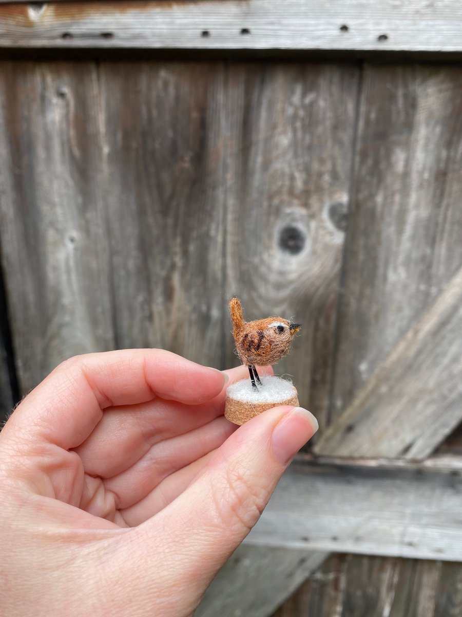 Felted Winter Wren - miniature handmade wool bird gift perfect for animal lover