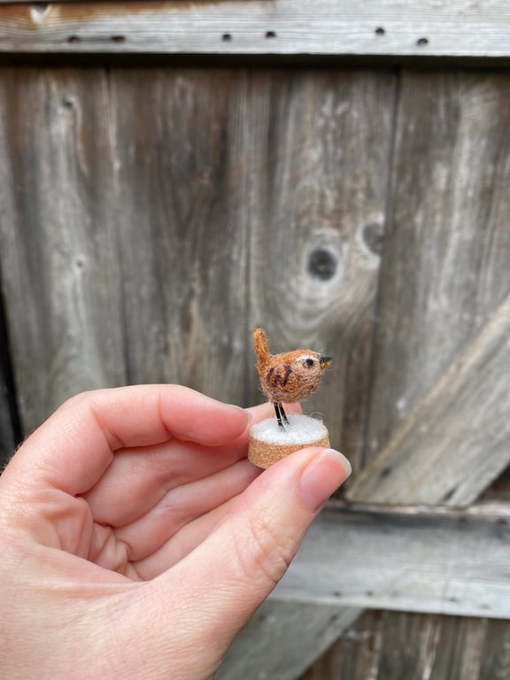 Felted Winter Wren - miniature handmade wool bird gift perfect for animal lover