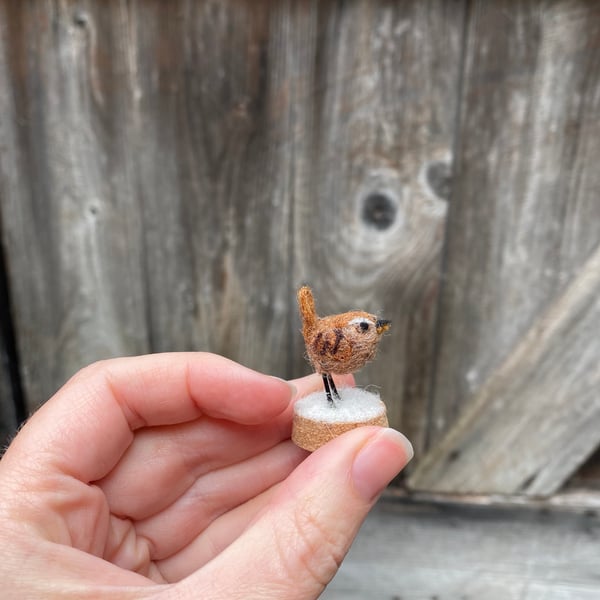 Felted Winter Wren - miniature handmade wool bird gift perfect for animal lover