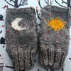 Sun and moon fingerless mittens
