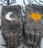 Sun and moon fingerless mittens