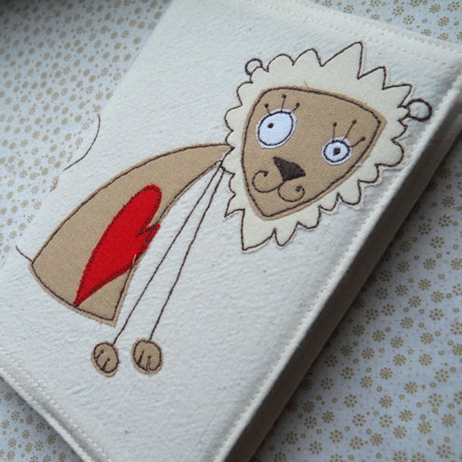 embroidered lion notebook cover - A6 size
