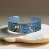 Deer cuff bracelet, woodland dark blue metal bangle with stags (824)