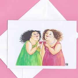 Women and Wine blank card. Friendship