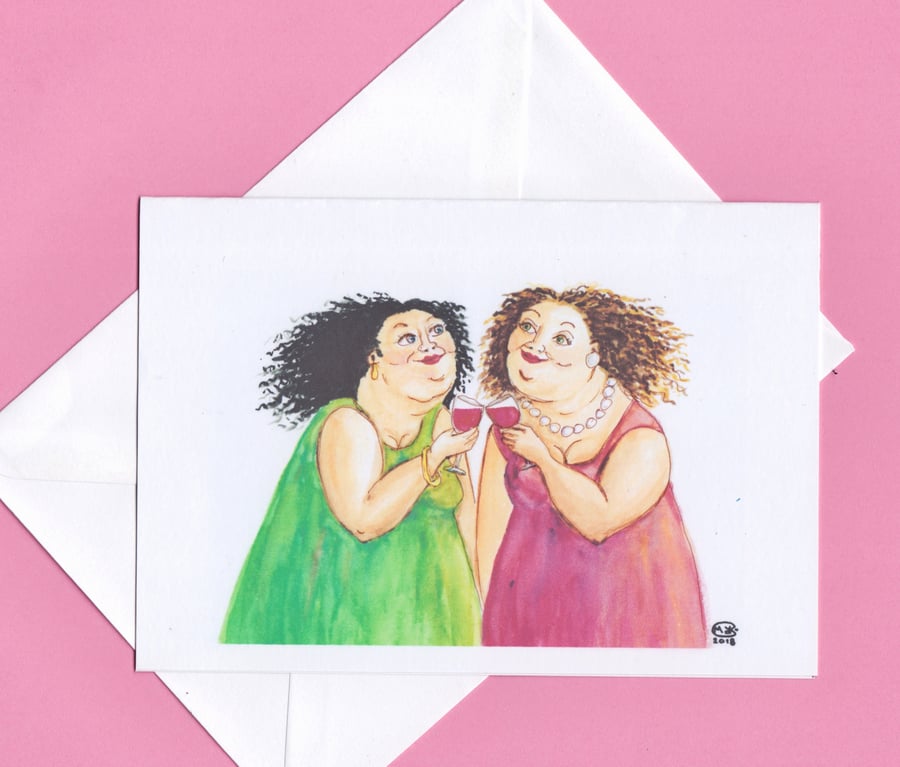 Women and Wine blank card. Friendship