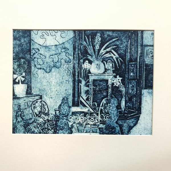 Original collagraph print 'The Flower House'