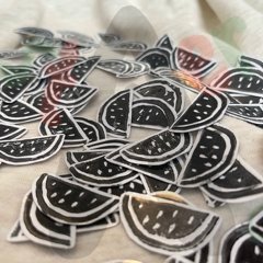 Linocut Watermelon sticker for Palestine solidarity