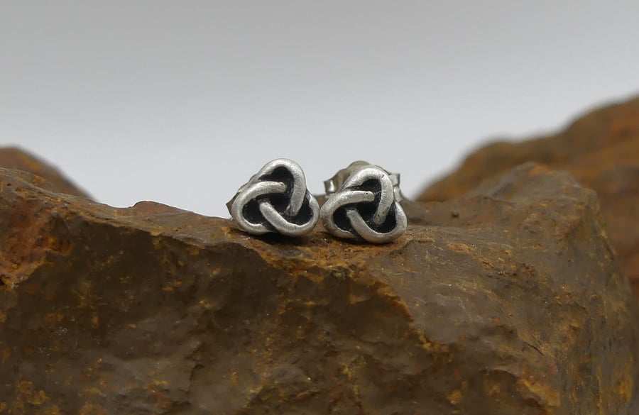 Recycled Sterling Silver Trinity Knot Stud Earrings.