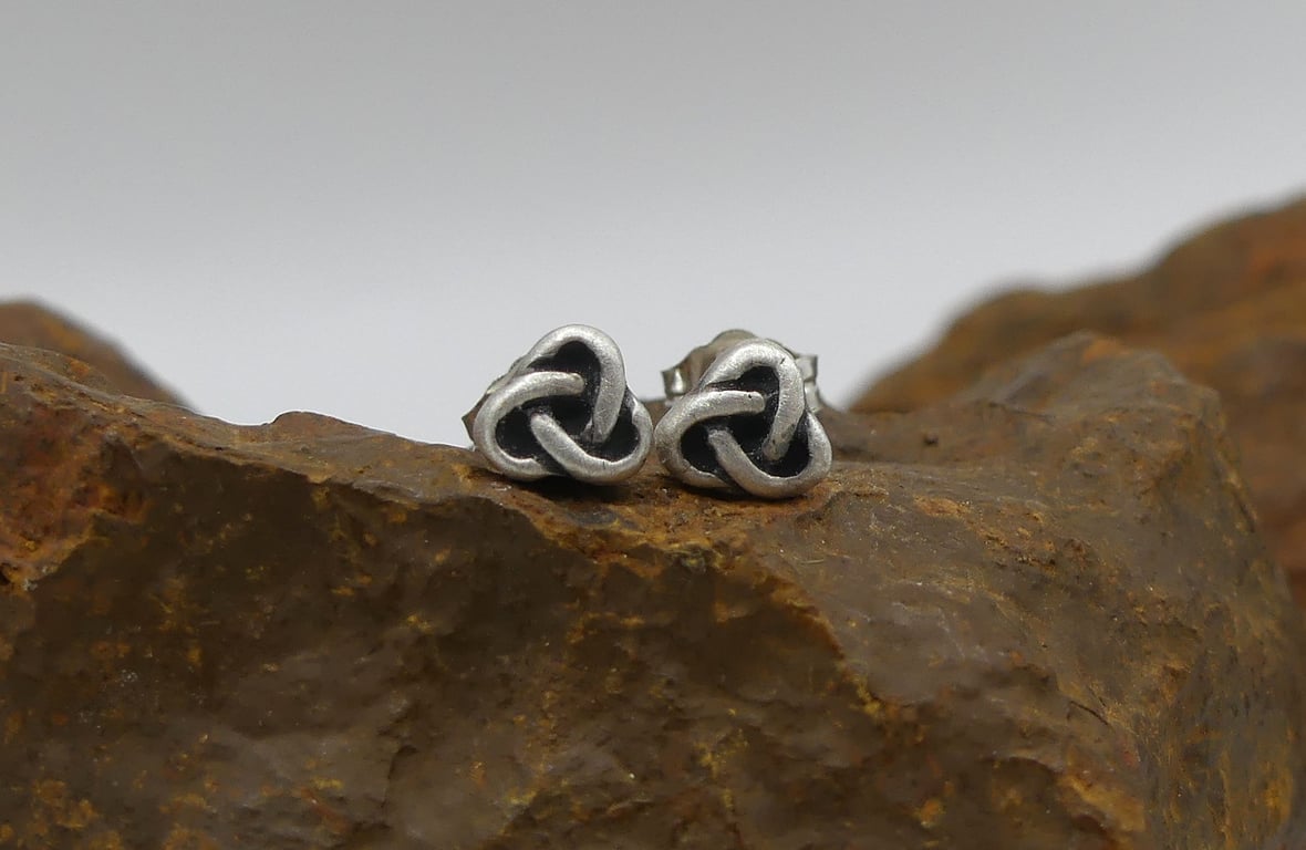 Recycled Sterling Silver Trinity Knot Stud Earrings.