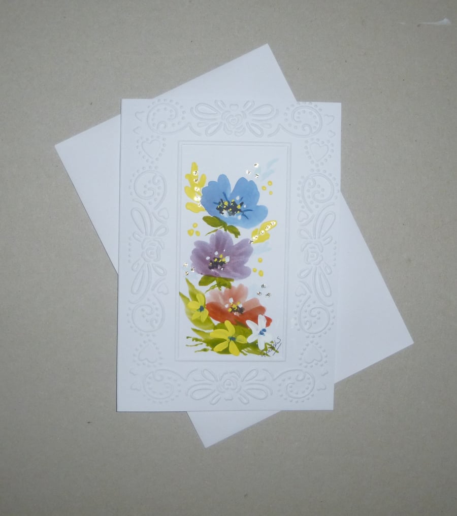 hand painted blank floral card ( ref FA 258 A3 )