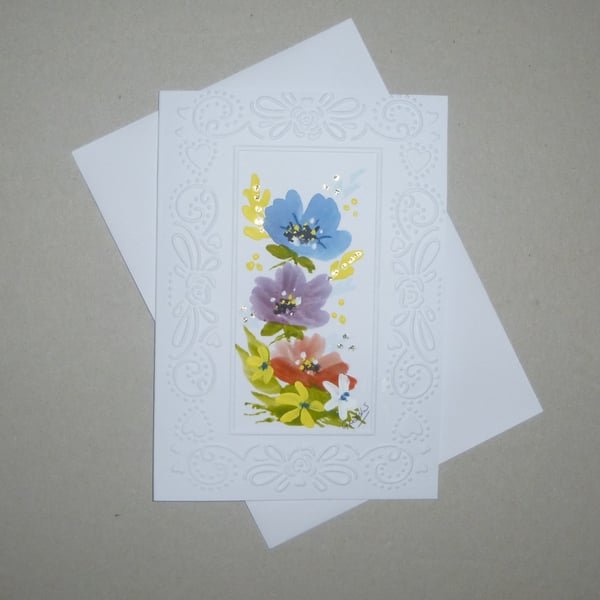 hand painted blank floral card ( ref FA 258 A3 )