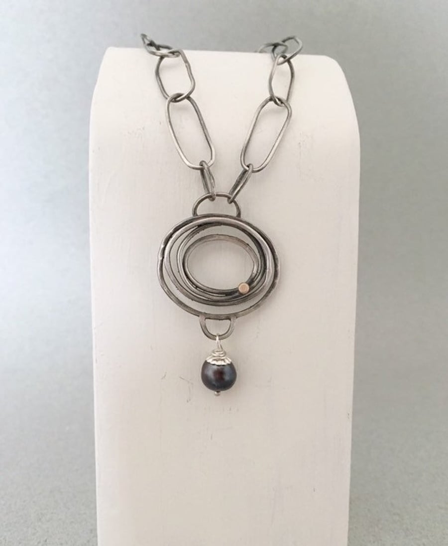 Silver Necklace - Pendant Necklace - Pearl Necklace 