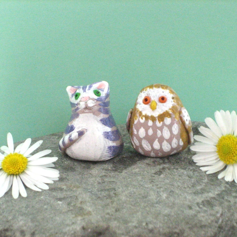 Miniature Figures, Owl and Cat