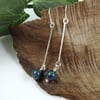 Earrings, Sterling Silver Long Stick and Chrysocolla Gemstone Droppers