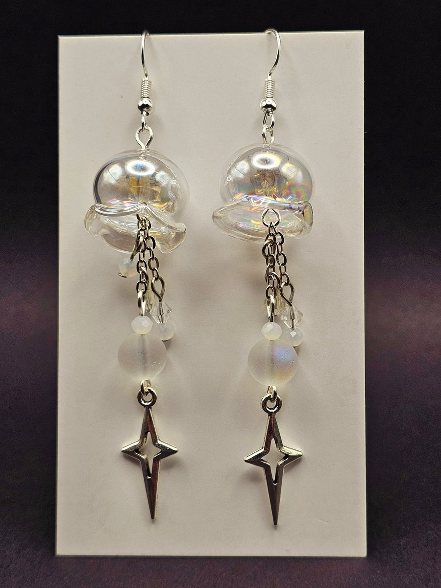 Iridescent jellyfish earrings, handmade cute dangle drop earrings, glass 