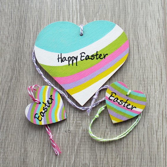 Easter decoration, Easter hanging decoration, Happy Easter, hearts, trio.