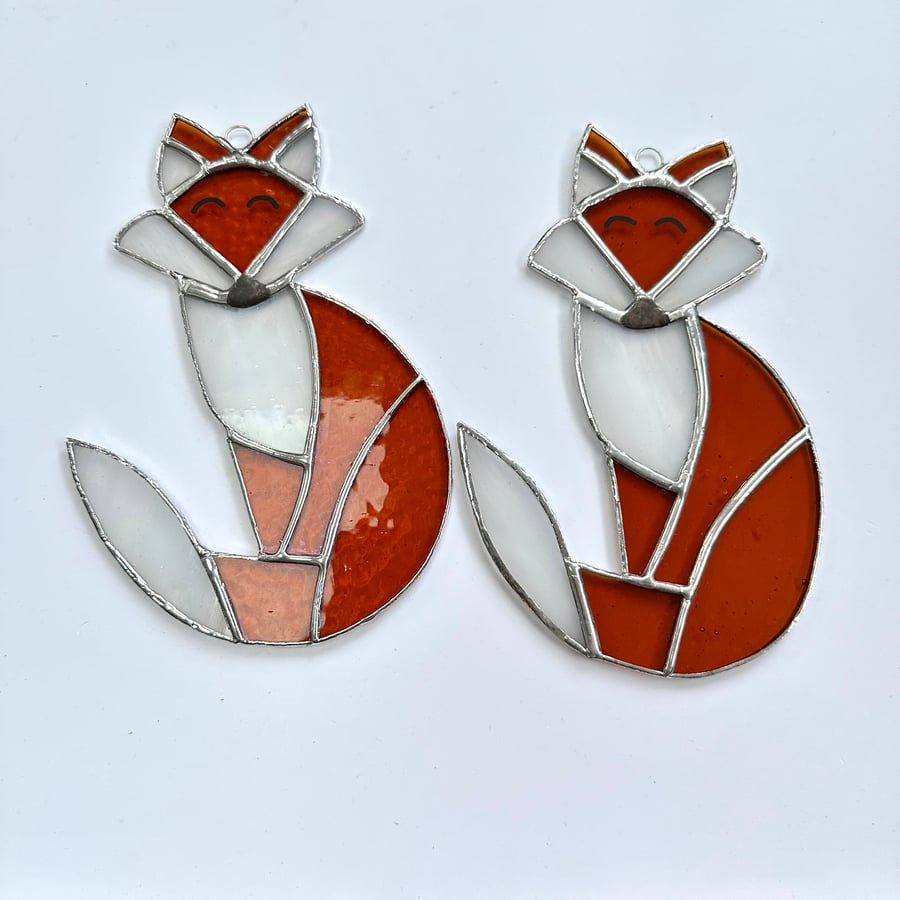 Stained Glass Fox Suncatcher Large - Handmade Hanging Decoration - Amber