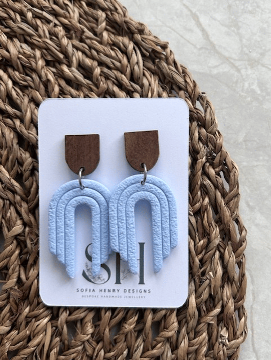 Boho Statement Jewellery - Textured Pastel Blue Rainbow Arch Earrings 