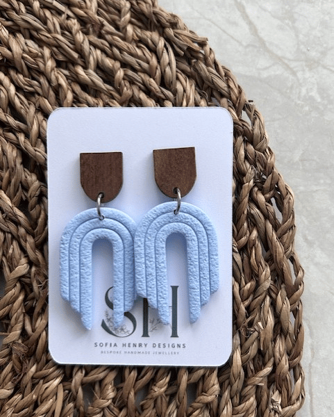 Boho Statement Jewellery - Textured Pastel Blue Rainbow Arch Earrings 