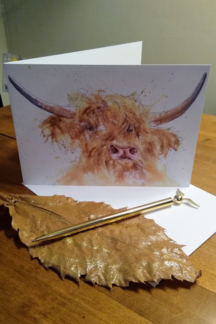 Highland Cow Art Print greeting card, blank inside