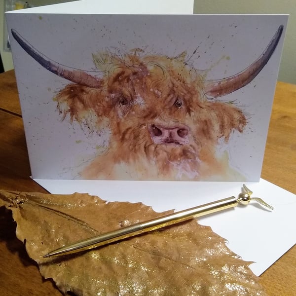 Highland Cow Art Print greeting card, blank inside