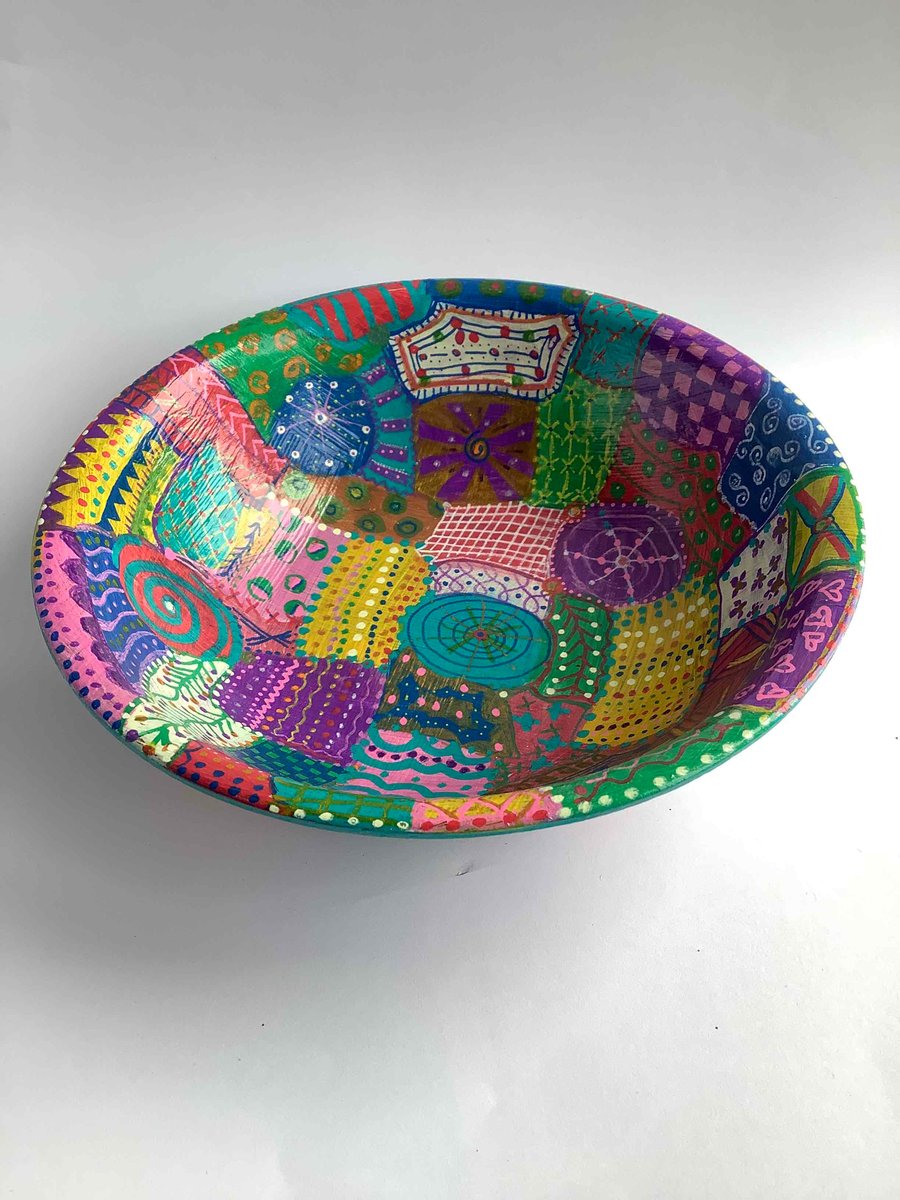 Colourful Bamboo bowl handpainted