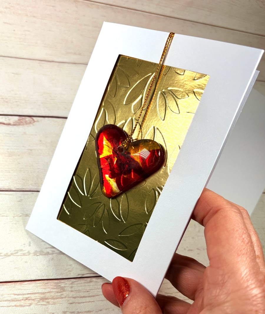 Keepsake fused glass heart valentines card