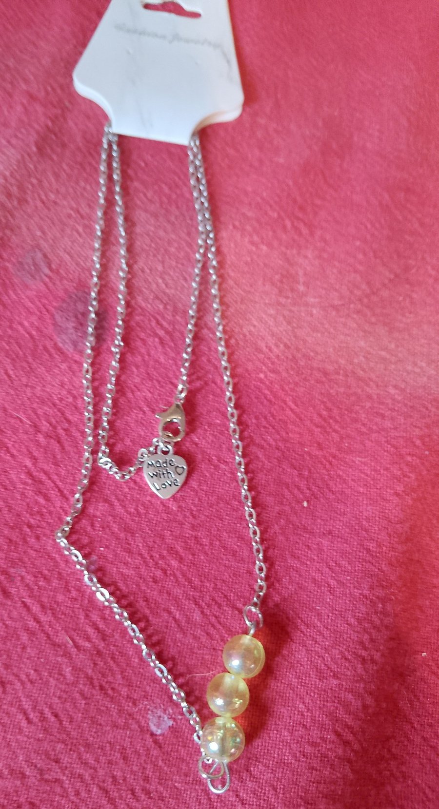 Handmade silver plated necklace with yellow beads 