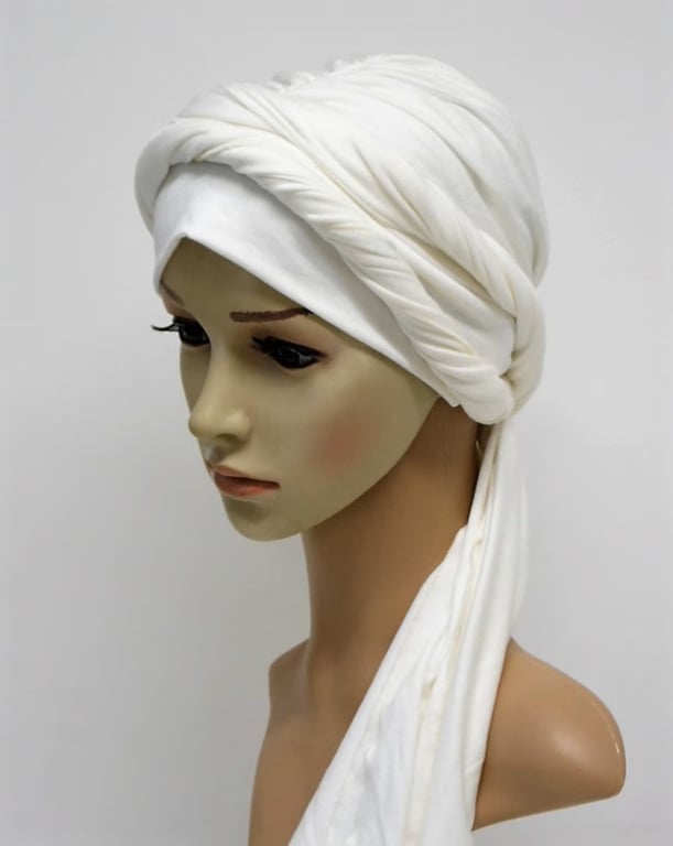 Stretchy viscose jersey turban with long ties, chemothrapy patient head wear