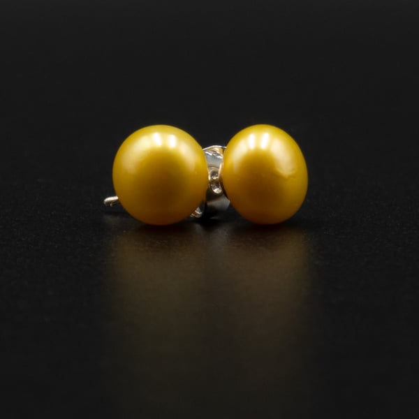 Freshwater pearl bright yellow stud earrings, pearl jewelry, Gemini gift