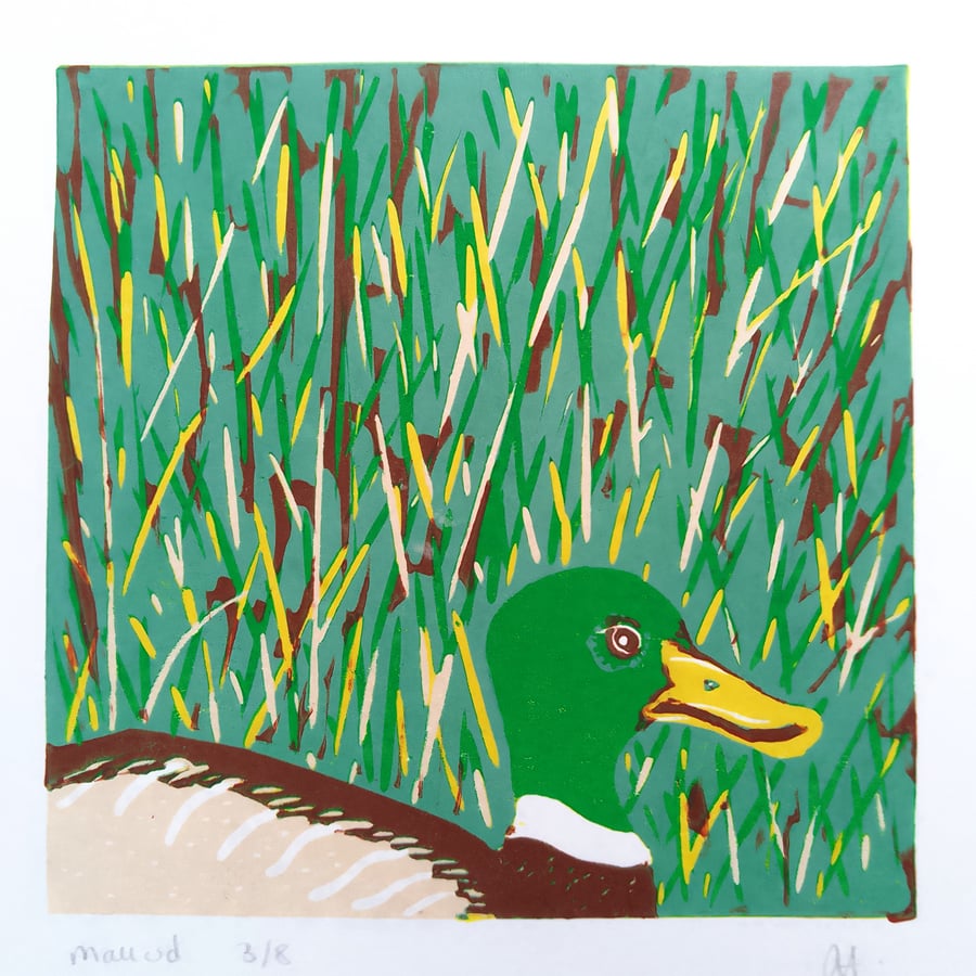 Mallard duck mini linoprint 