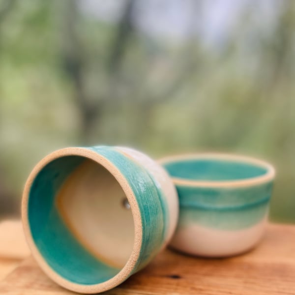 Hand thrown Ceramic plant pot - copper patina