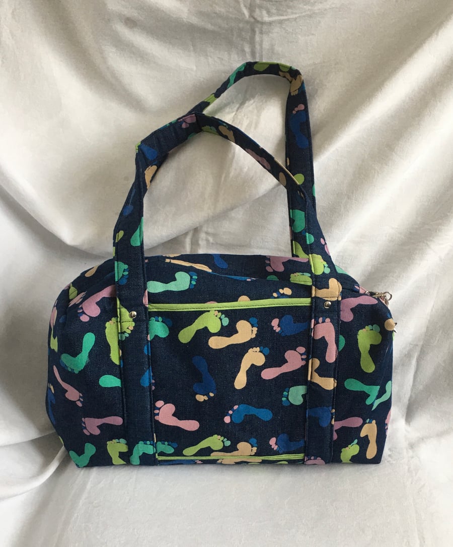 Footprints Box Bag, Unique Holdall, Overnight Bag, Baby Bag, Custom Bag.