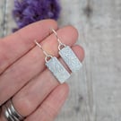 Sterling Silver Small Leaf Pattern Rectangle Earrings - JBJ1091