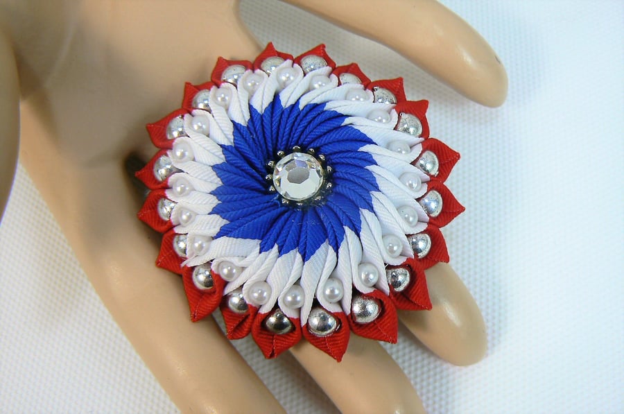 Red white and blue ribbon brooch