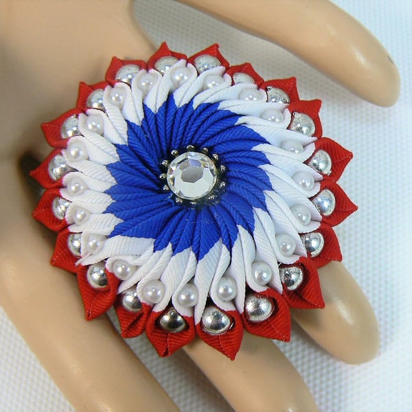 Red white and blue ribbon brooch