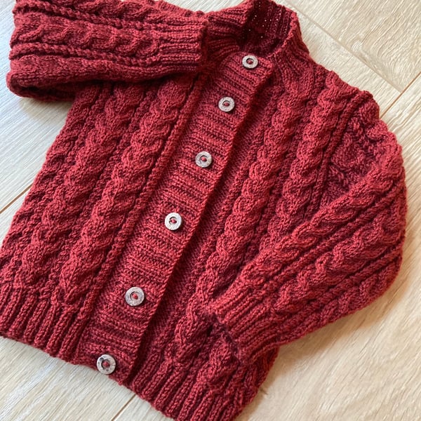 Girl's Hand knitted Cable Cardigan to fit 2 - 3 years