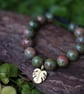Unakite bracelet with leaf charm 