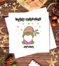 Gonk Christmas Card, pink, personalised, blank inside - Image 1