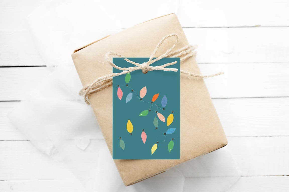 Set of 12 Christmas Gift Tags - Fairy Lights (Teal)