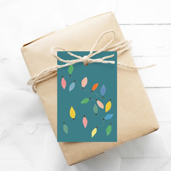 Set of 12 Christmas Gift Tags - Fairy Lights (Teal)
