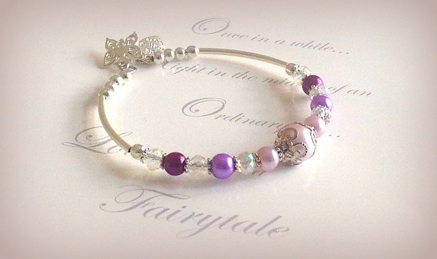 Bella Silver Plated Glass Bead and Pearl Bracelet - Various Colours