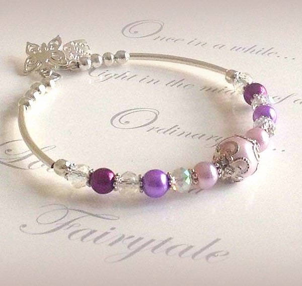 Bella Silver Plated Glass Bead and Pearl Bracelet - Various Colours