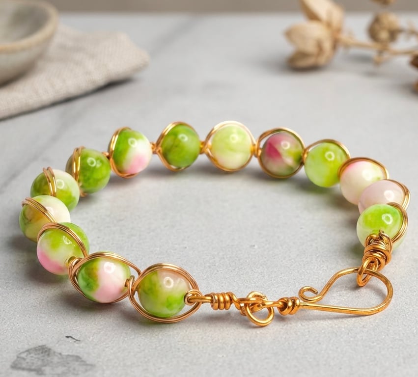 Wire Wrapped Persian Jade Bangle