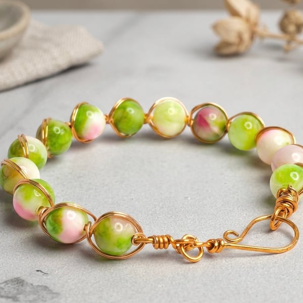 Wire Wrapped Persian Jade Bangle